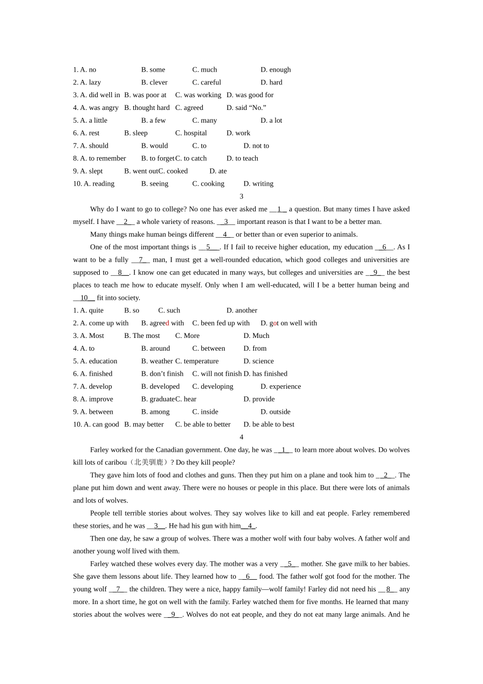 初中七年级(下)英语阅读完形填空_第2页