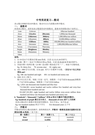 初中英语语法---数词(含练习)