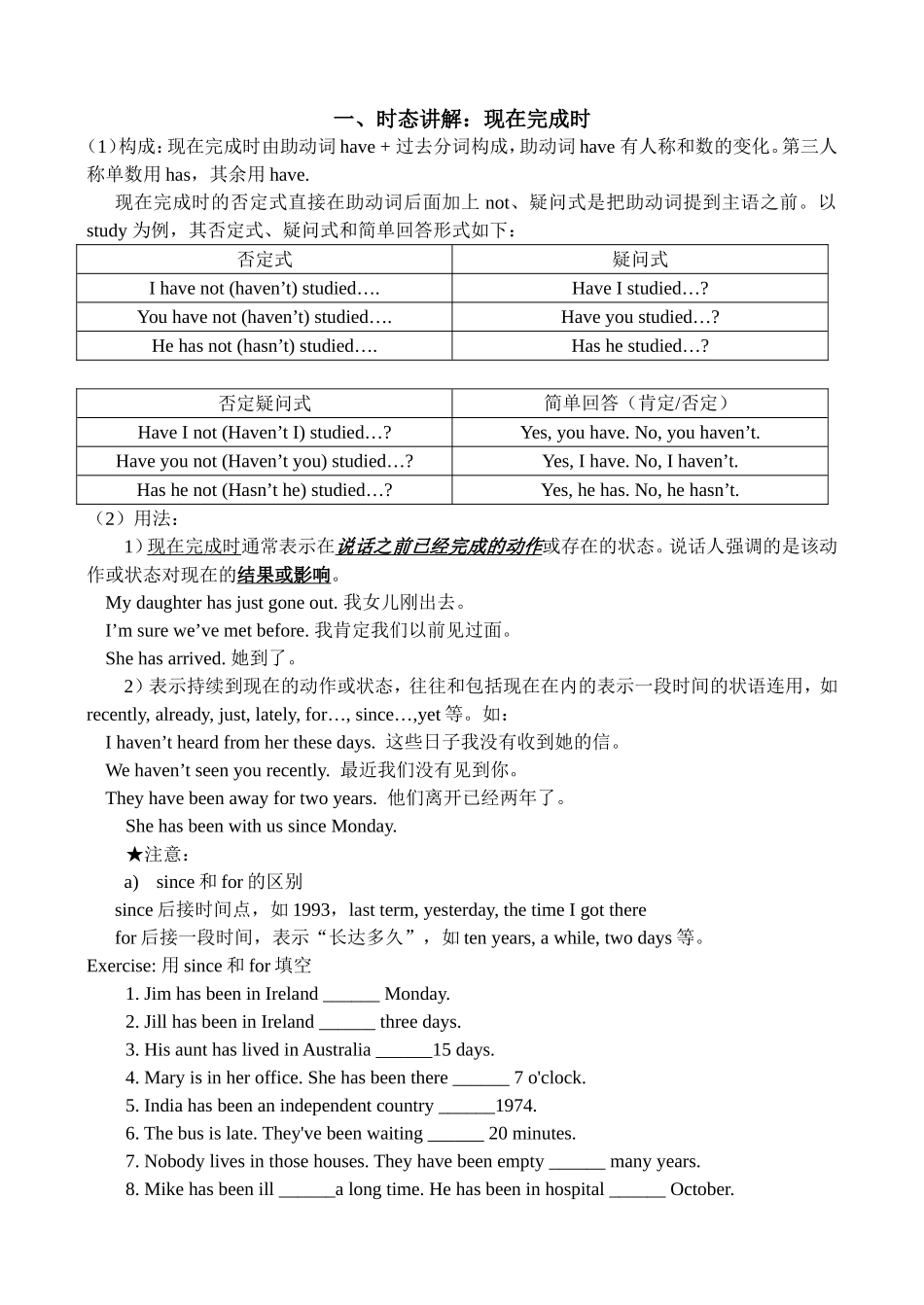 初中英语语法现在完成时练习题及答案[1]_第1页