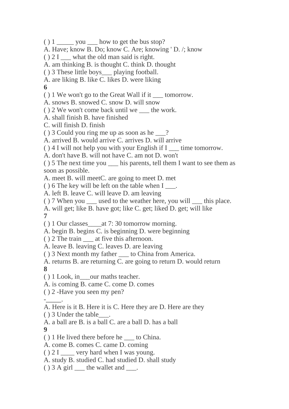 初中英语语法专项习题9-时态(附答案)_第2页