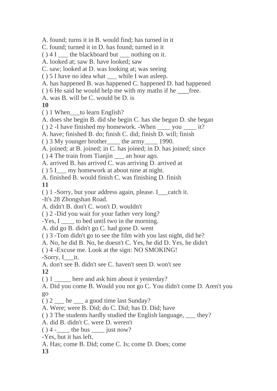 初中英语语法专项习题9-时态(附答案)_第3页