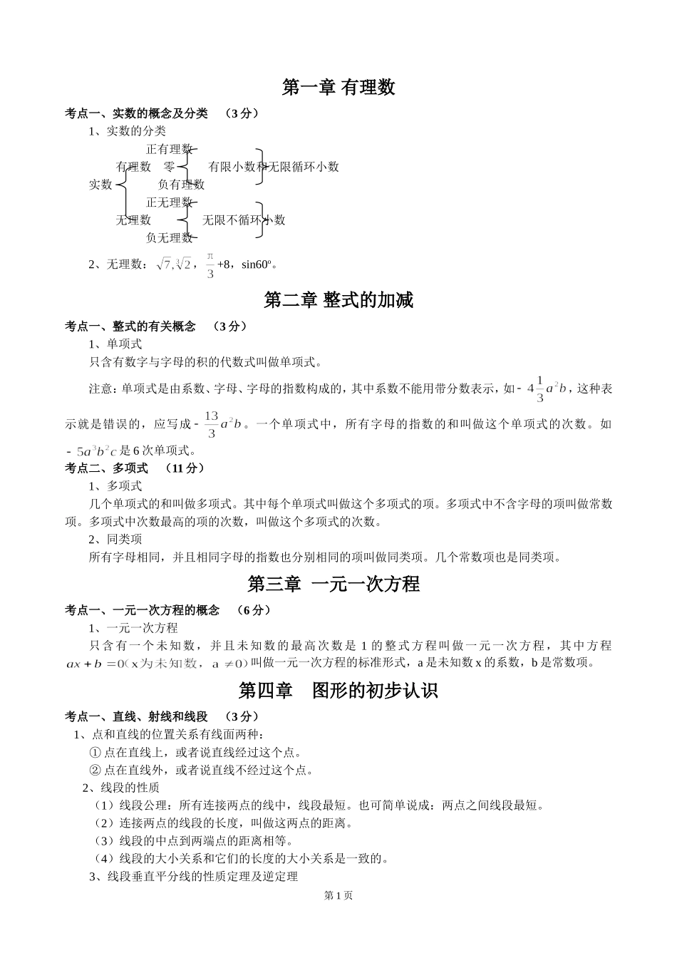 初中数学知识点归纳总结(精华版)_第1页