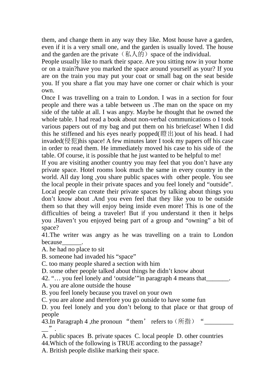 初中英语阅读理解典型练习题及答案_第3页