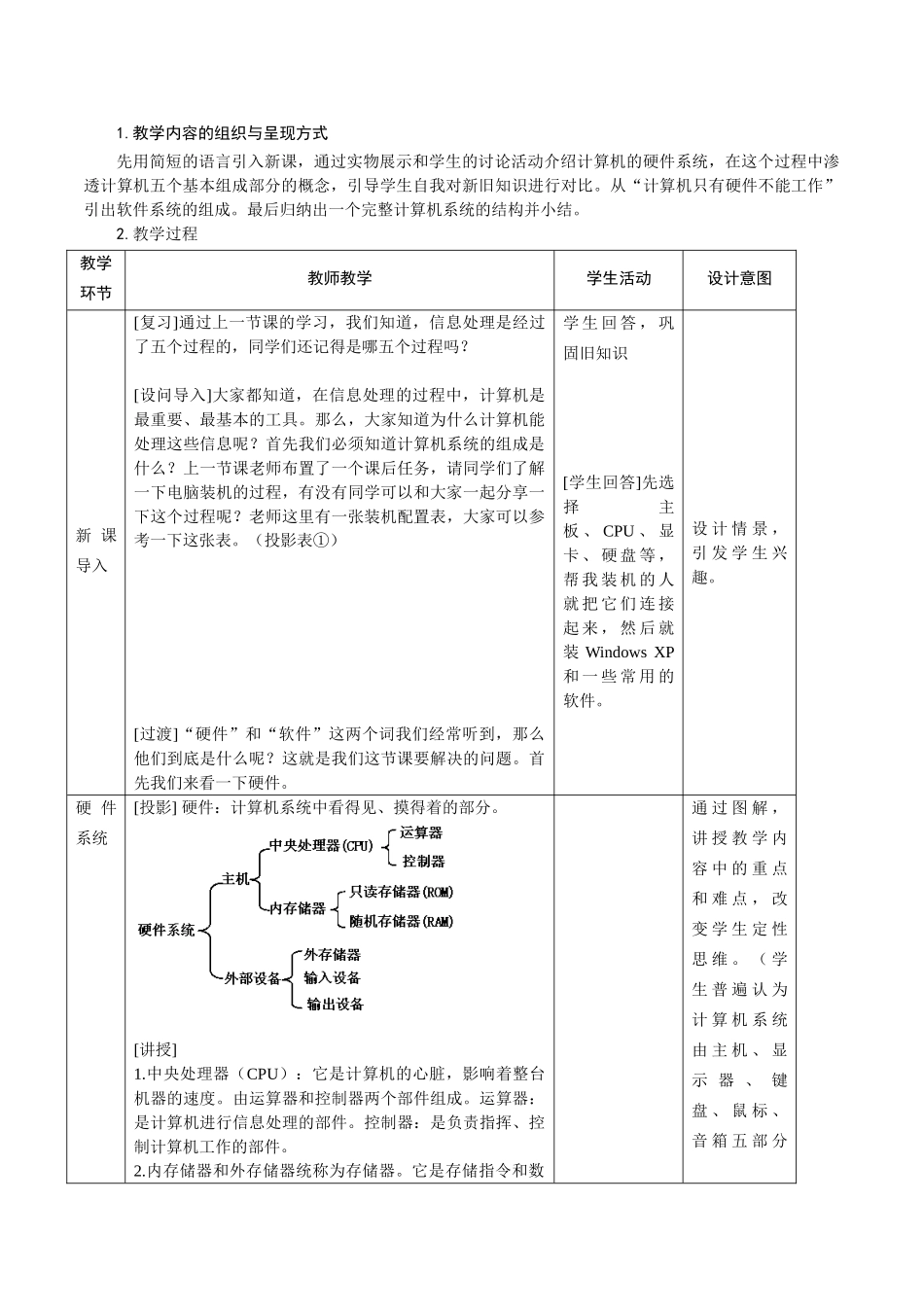 初中信息技术七年级《计算机系统的组成》表格式教案附教学反思_第2页