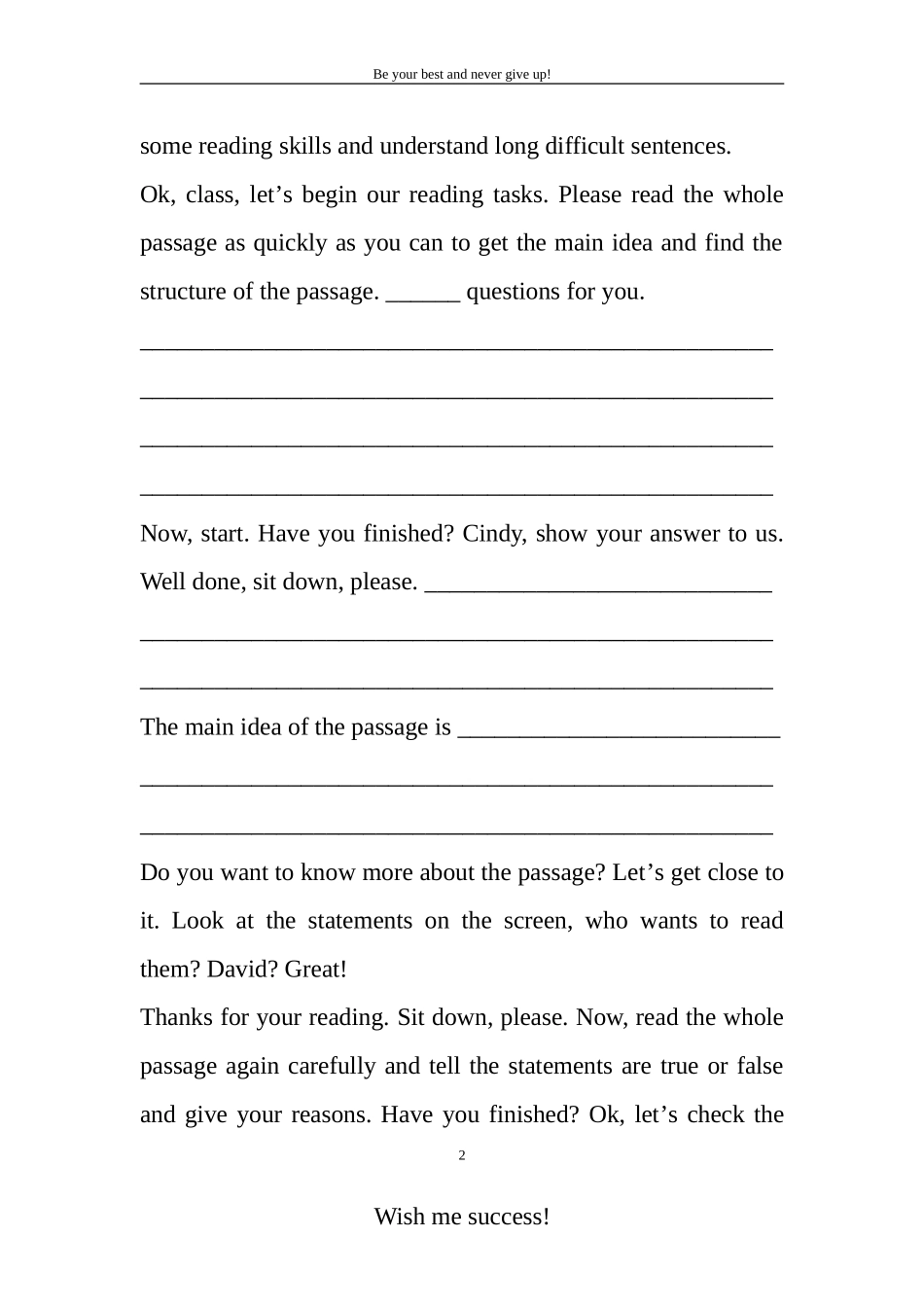 初中英语阅读篇试讲_第2页