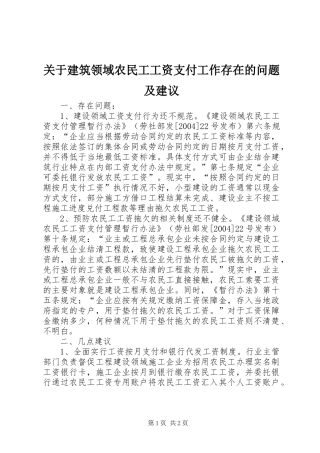 关于建筑领域农民工工资支付工作存在的问题及建议