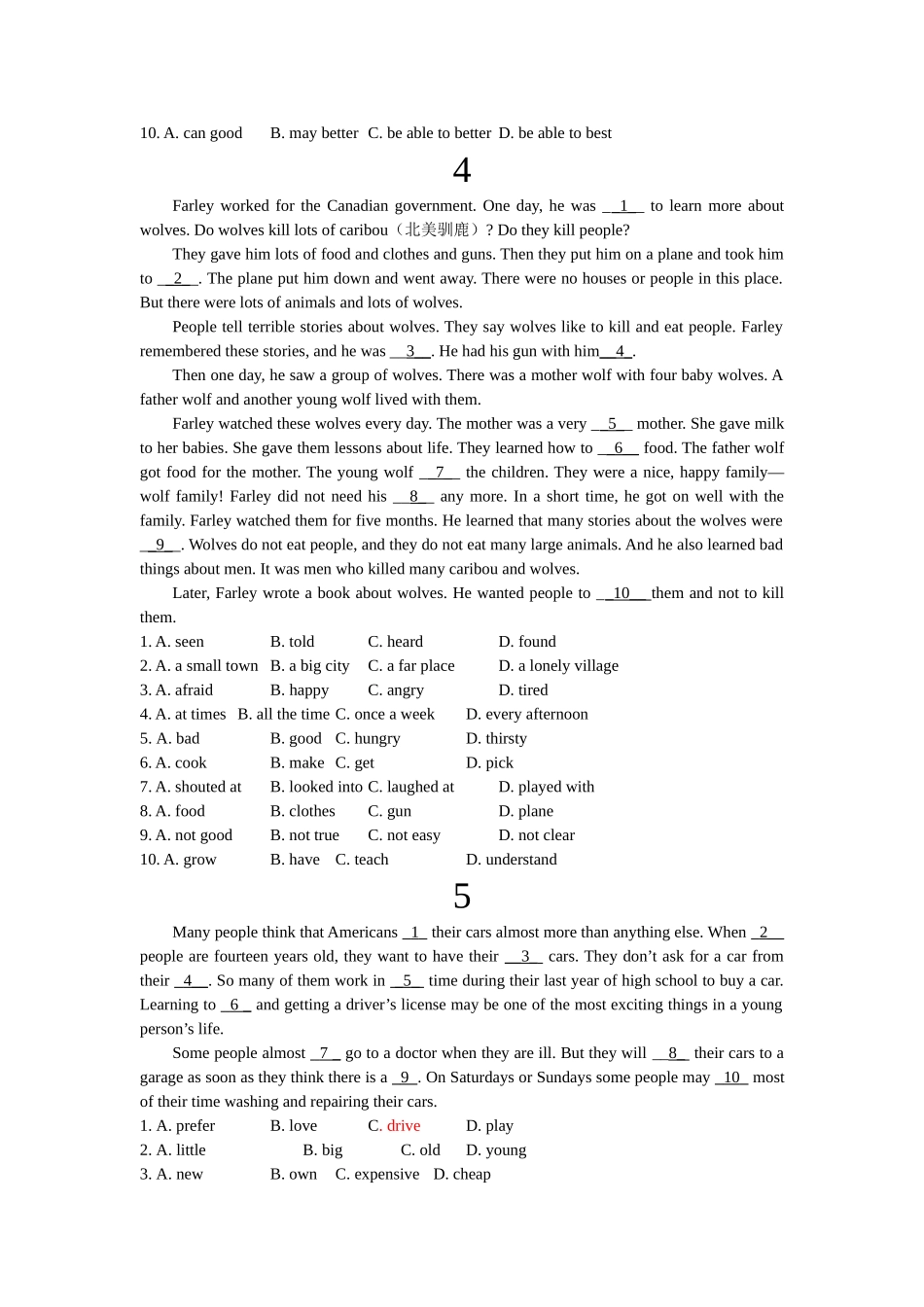 初中英语阅读完形填空配答案详解(4.11)_第3页
