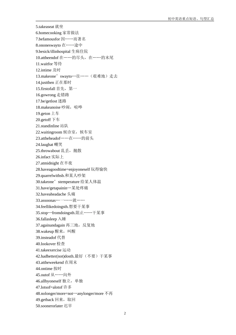 初中英语重点短语和句型_第2页