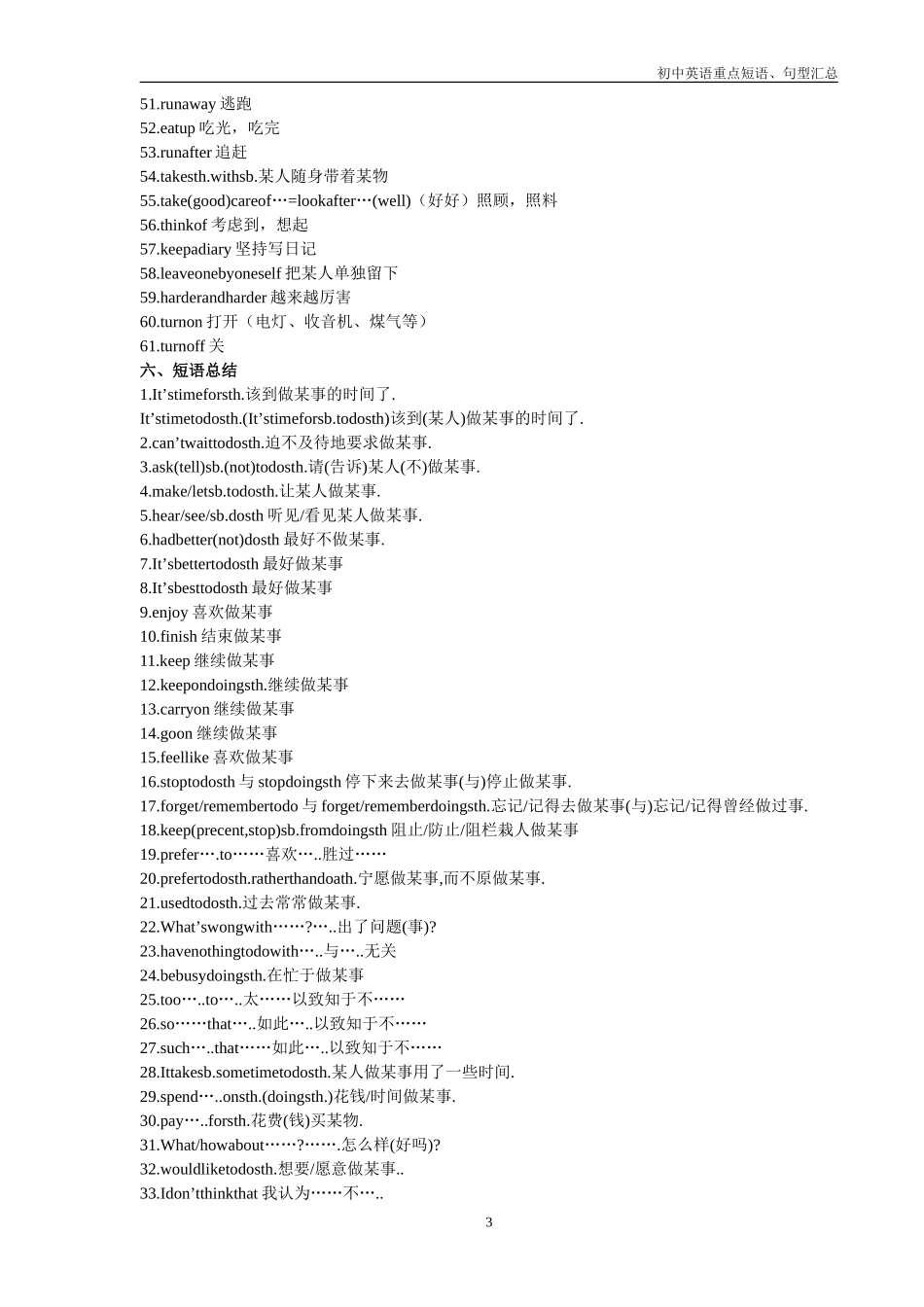 初中英语重点短语和句型_第3页