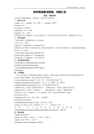 初中英语重点短语和句型