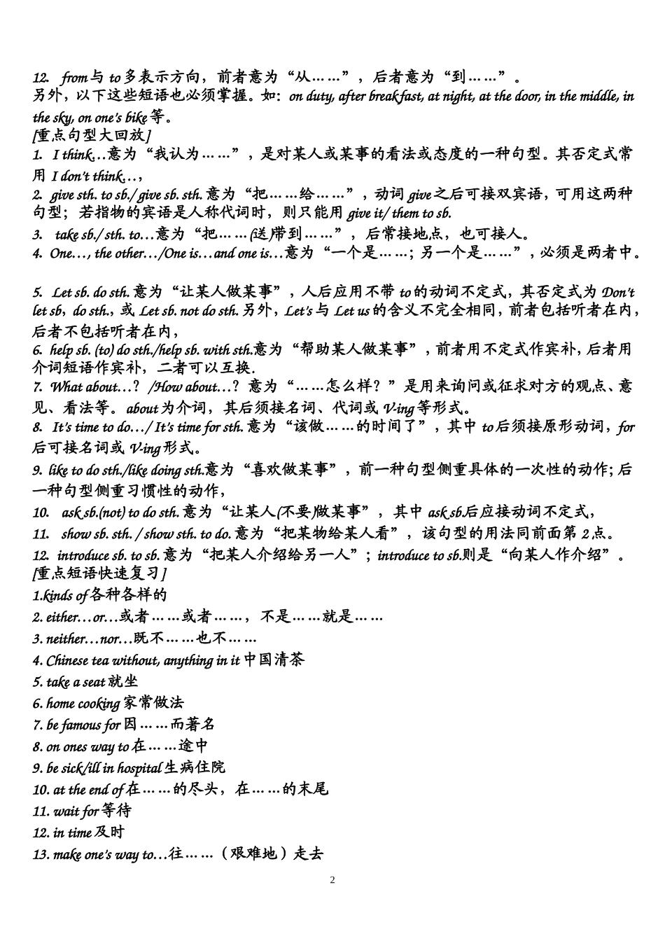 初中英语重点句型、短语(中考必背!)(同名13056)_第2页