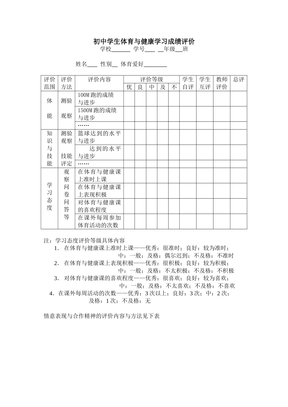 初中学生体育与健康学习成绩评价_第1页