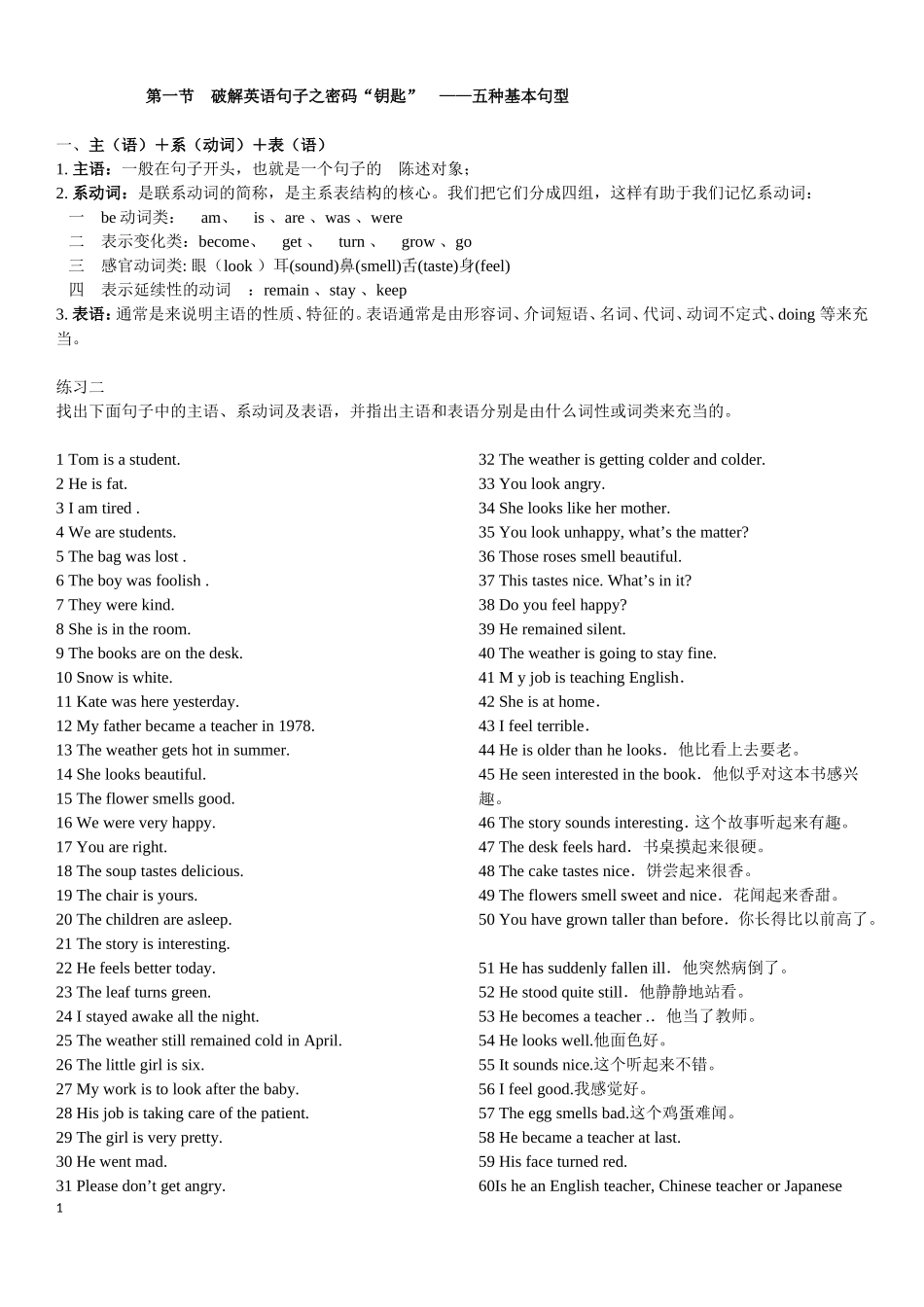 初中英语专题一句子成分分析_第1页