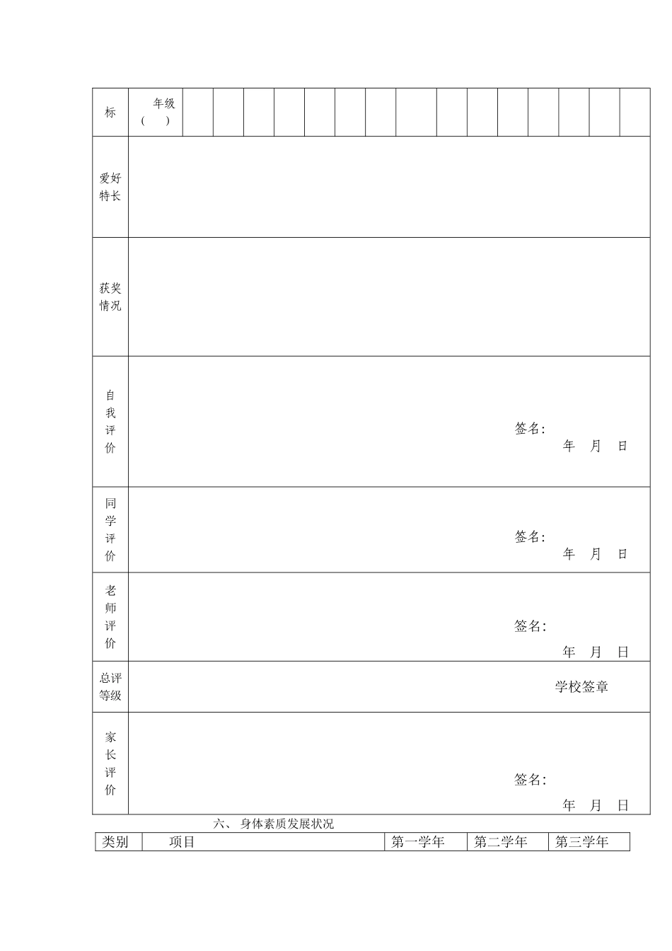 初中学生综合素质评价报告单_第2页