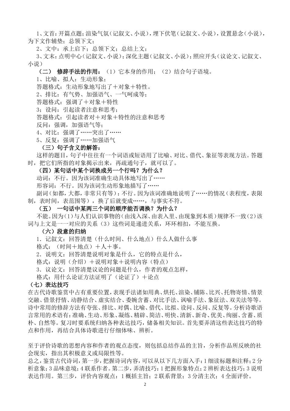 初中语文阅读理解分析的答题技巧_第2页