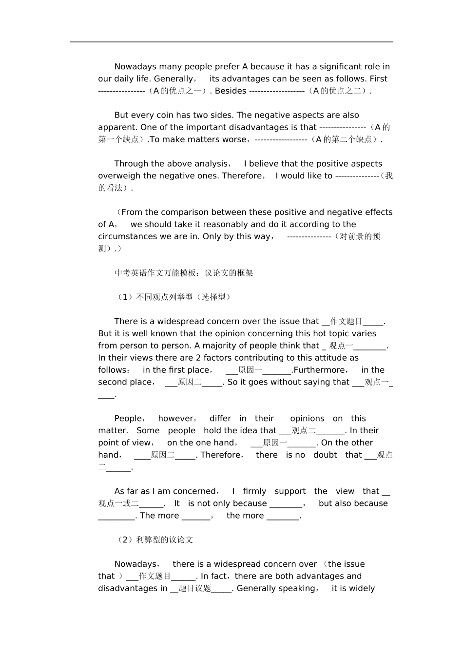 初中英语作文万能模板大全_第2页