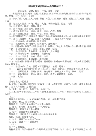 初中语文阅读理解整理及答题技巧汇总