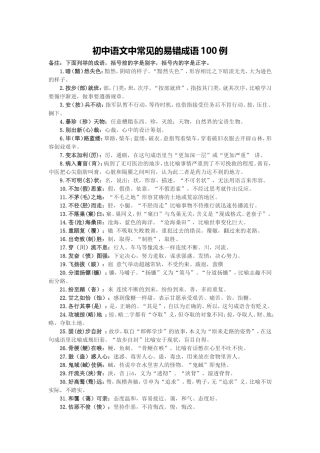 初中语文中常见的易错成语100例