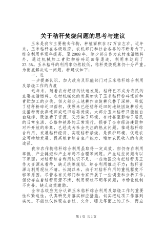 关于秸秆焚烧问题的思考与建议