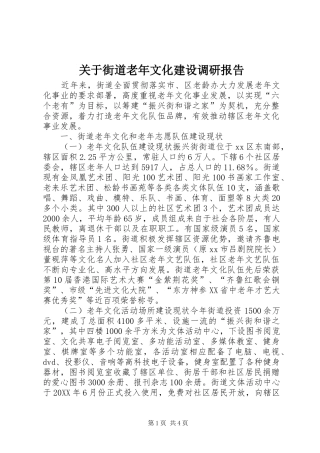 关于街道老年文化建设调研报告