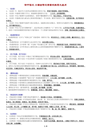 初中语文50篇古诗文情景式默写大盘点