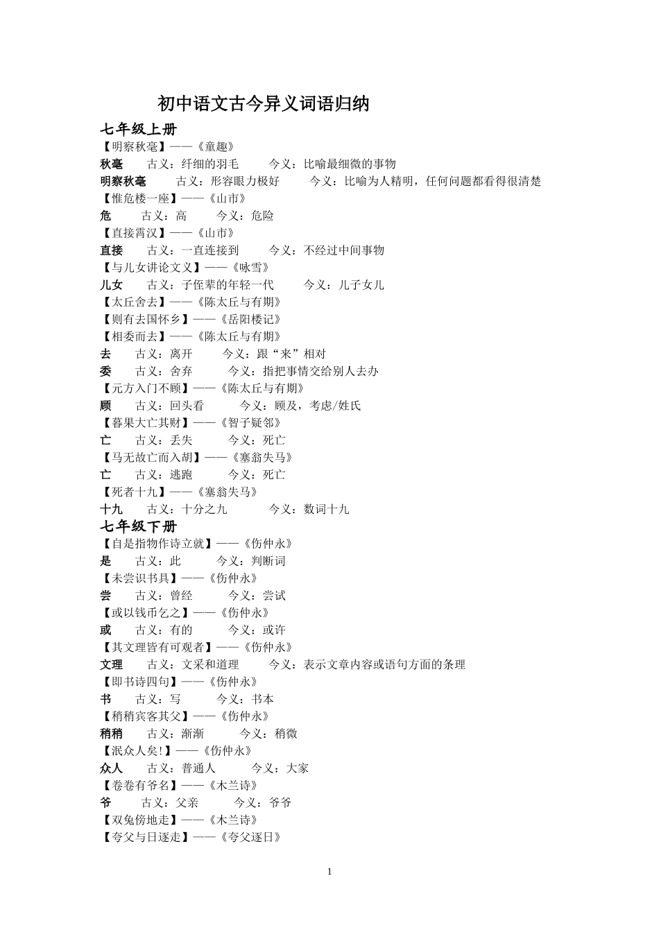 初中语文古今异义归纳_第1页