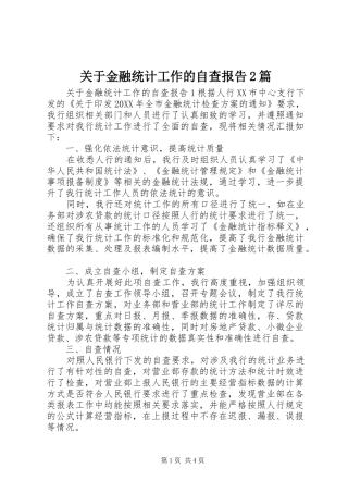 关于金融统计工作的自查报告篇