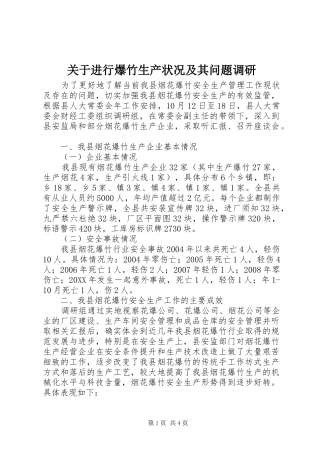 关于进行爆竹生产状况及其问题调研