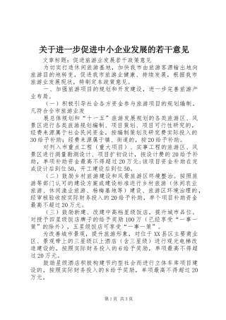 关于进一步促进中小企业发展的若干意见