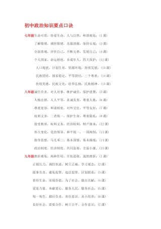 初中政治知识要点口诀