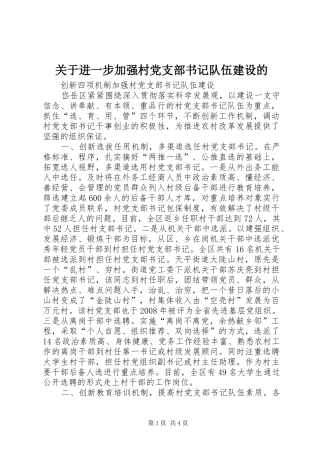 关于进一步加强村党支部书记队伍建设的