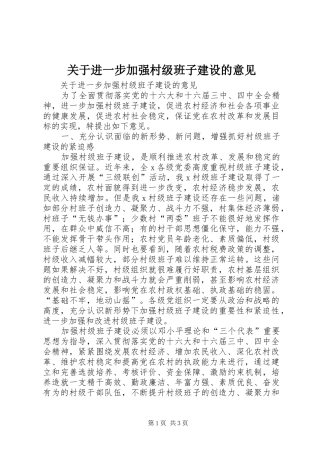 关于进一步加强村级班子建设的意见