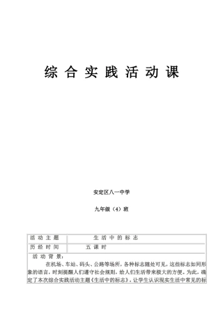 初中综合实践活动课教案九年级(4)班