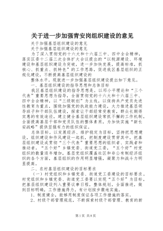 关于进一步加强青安岗组织建设的意见