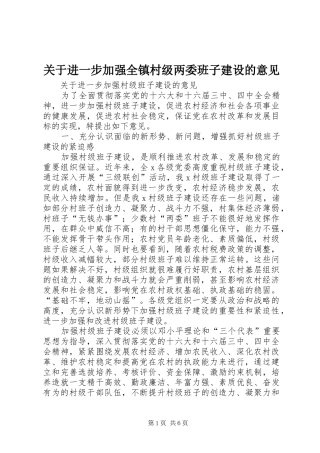 关于进一步加强全镇村级两委班子建设的意见