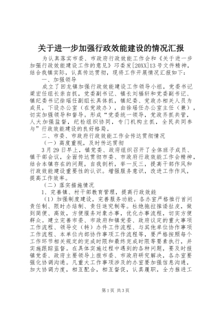 关于进一步加强行政效能建设的情况汇报