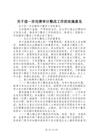 关于进一步完善审计整改工作的实施意见