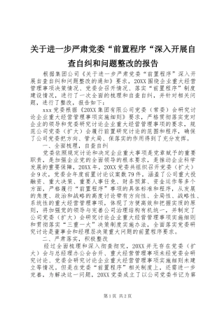关于进一步严肃党委前置程序深入开展自查自纠和问题整改的报告