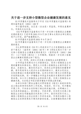 关于进一步支持小型微型企业健康发展的意见