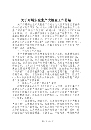 关于开展安全生产大检查工作总结
