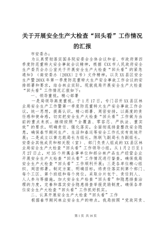 关于开展安全生产大检查回头看工作情况的汇报