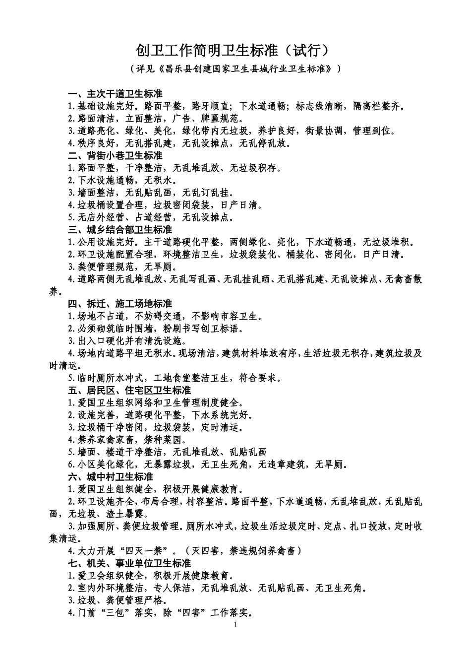 创卫工作简明卫生标准_第1页