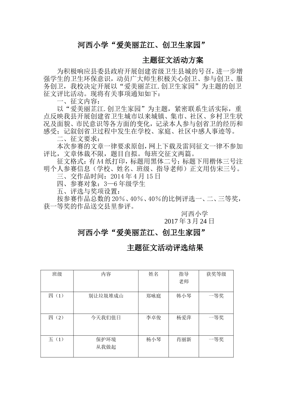 创卫征文方案_第1页