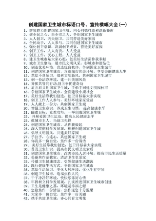 创建国家卫生城市标语口号、宣传横幅大全
