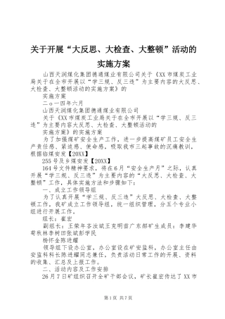 关于开展大反思大检查大整顿活动的实施方案