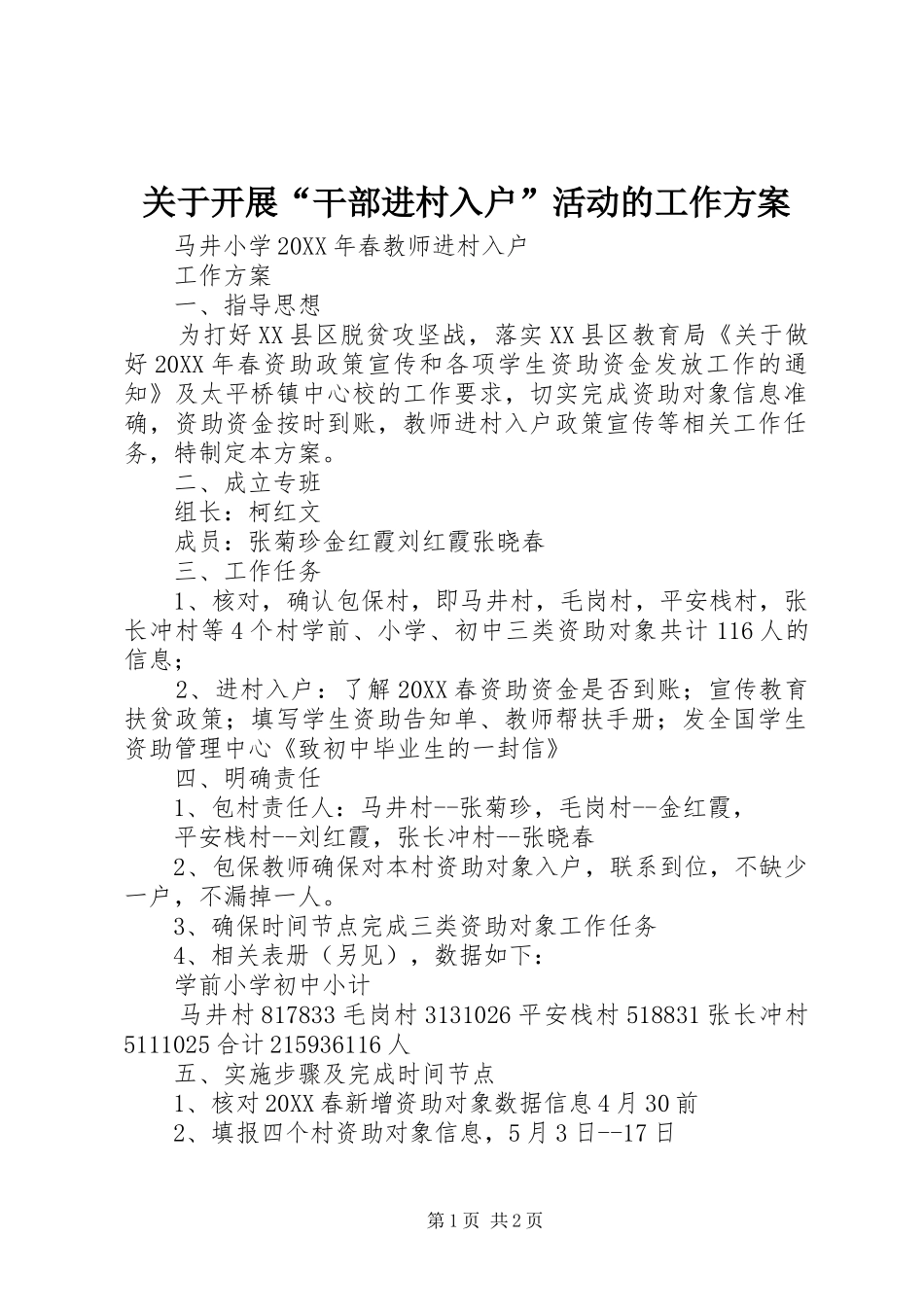 关于开展干部进村入户活动的工作方案_第1页