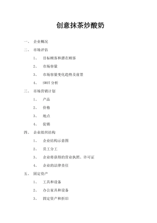 创意抹茶炒酸奶计划书模板