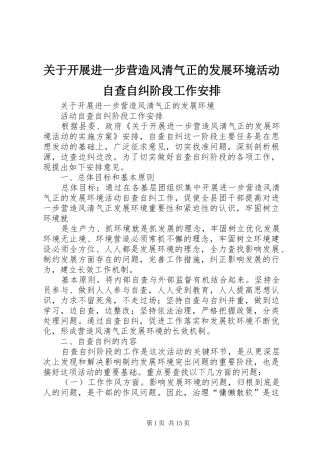 关于开展进一步营造风清气正的发展环境活动自查自纠阶段工作安排