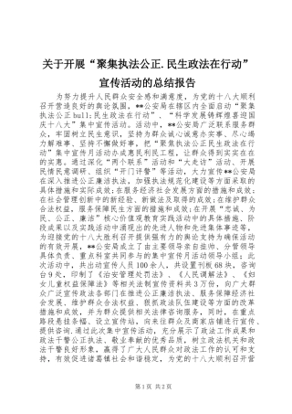 关于开展聚集执法公正民生政法在行动宣传活动的总结报告