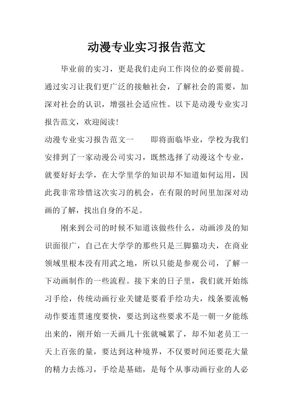 动漫专业实习报告范文_第1页